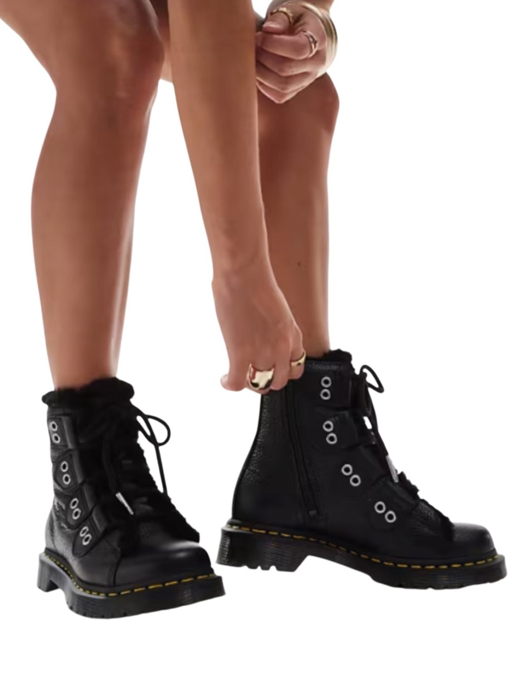 DR MARTENS 1460 black leather faux fur combat boots shoes women’s 7 new